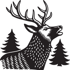 A Minimalist Deer Head Outline and wild Animal Silhouette Art Design are perfect for logo design, t-shirts, hunting themes, and rustic wall art.