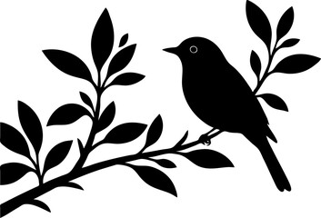 A cute bird sitting on a tree branch in a simple vector illustration