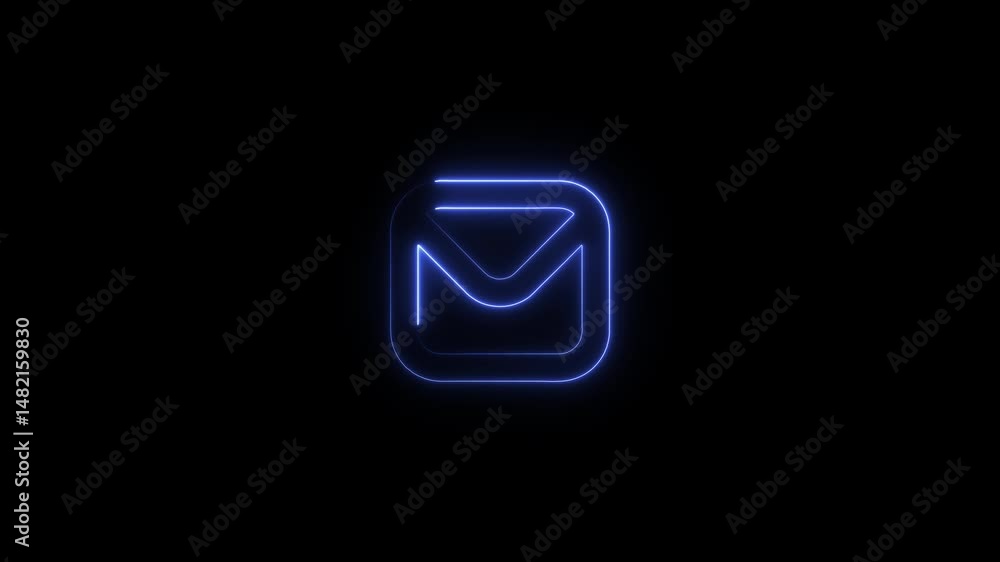 Poster glowing neon email icon with dark background animation for digital communication concepts