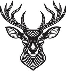 A Minimalist Deer Head Outline and wild Animal Silhouette Art Design are perfect for logo design, t-shirts, hunting themes, and rustic wall art.