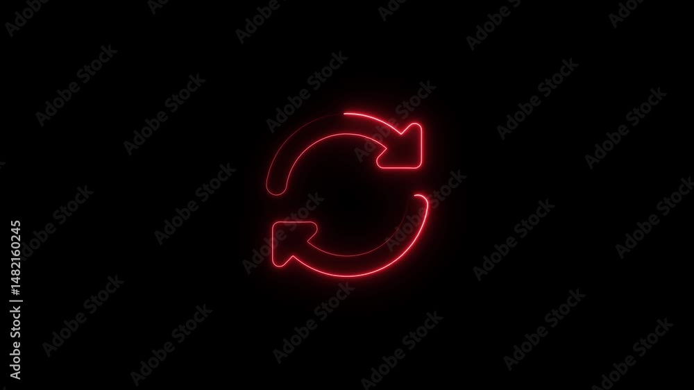 Poster animated red neon refresh icon loop against black background for digital communication and web desig
