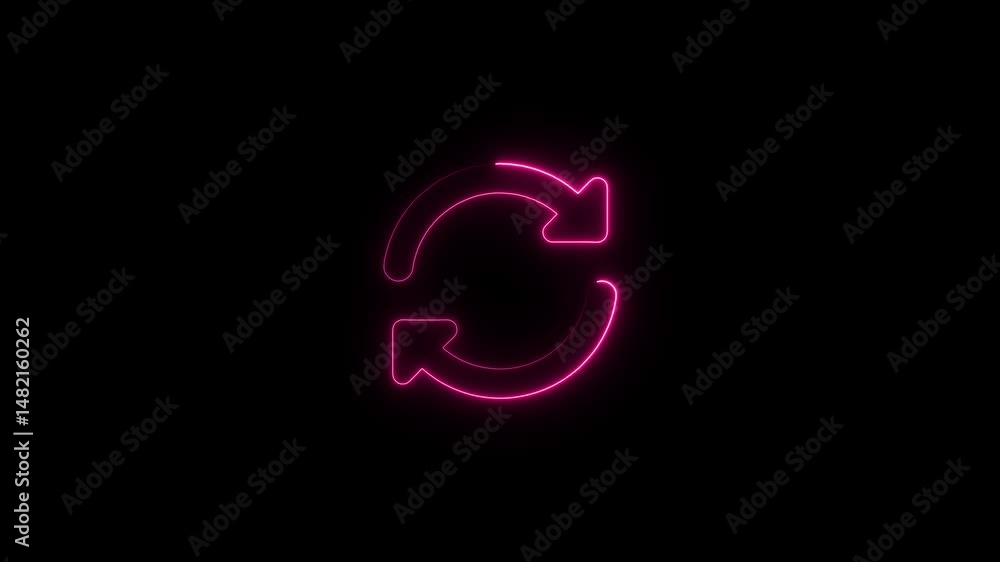 Poster glowing neon refresh reload icon on a black background loop animation for business and technology co