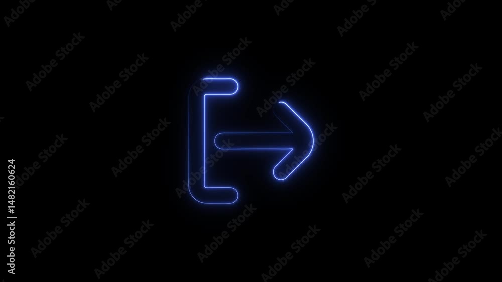 Poster animated exit symbol with glowing blue neon light on black background for uiux design and motion gra