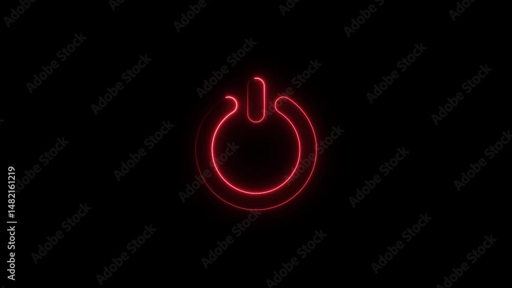 Poster glowing red neon power symbol on black background loop ready animation