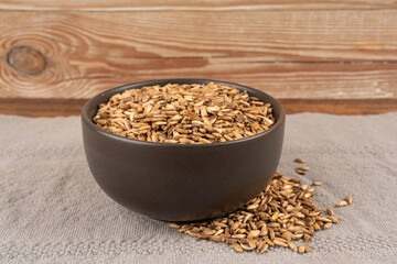 Milk thistle seeds, silybum marianum grains, dry blessed milkthistle fruits, variegated thistle kernels