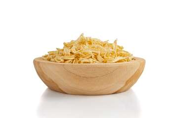 Passatelli spatzle pasta isolated, raw spaetzle noodles, dry homemade german macaroni