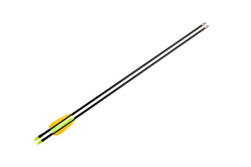 Two carbon arrows with plastic vanes isolated on white back