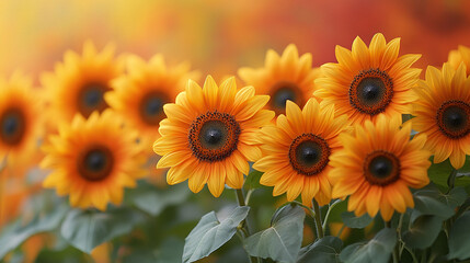 Vibrant sunflowers in a garden setting.