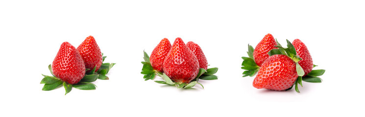 Fresh strawberry pile isolated, whole ripe straw berries, red juicy imperfect strawberri