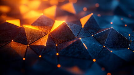 Abstract geometric shapes, dark and vibrant color palette, with glowing points of light.