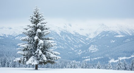Snowy pine tree symbolizing winter serenity and mountain landscape