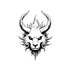 Stylized depiction of a fantastical horned creature head graphic element