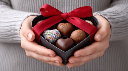 Indulge in Bliss: Celebrating World Chocolate Day with a Gift Box of Assorted Chocolates in Hands - Perfect for Ecommerce Branding,3D rendering