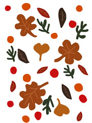 set of autumn leaves and berries