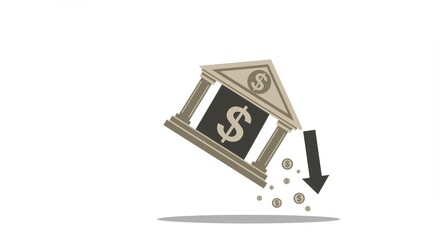 Pixel Art Illustration of Bank Collapse With Down Arrow