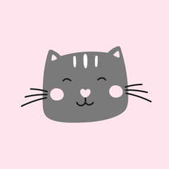 Kawaii cartoon cat vector. Great for childrens decor, mobile apps, and emoji-style graphics