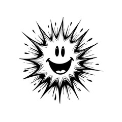 Exploding Expression: A dynamic monochrome burst with a happy face design