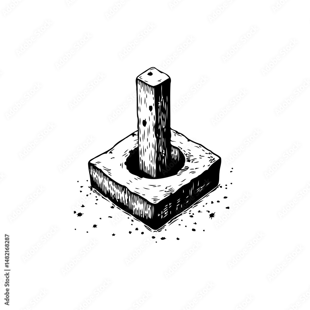 Poster monochrome depiction of a rustic handcrafted object with unique artistic styling