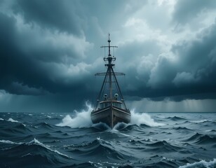 Fototapeta premium Stormy Seas Fishing Boat in Rough Waves Photography Print for Sale