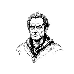 Line Art Portrait: A Captivating monochrome drawing of an older man's likeness