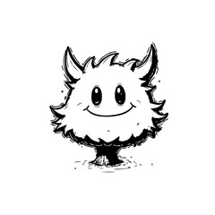Whimsical inked creature with fluffy texture and endearing facial expression