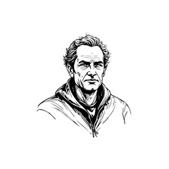 Monochrome illustration depicting a person wearing a hooded jacket and subtle detail