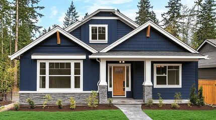 A navy blue painted house. - 