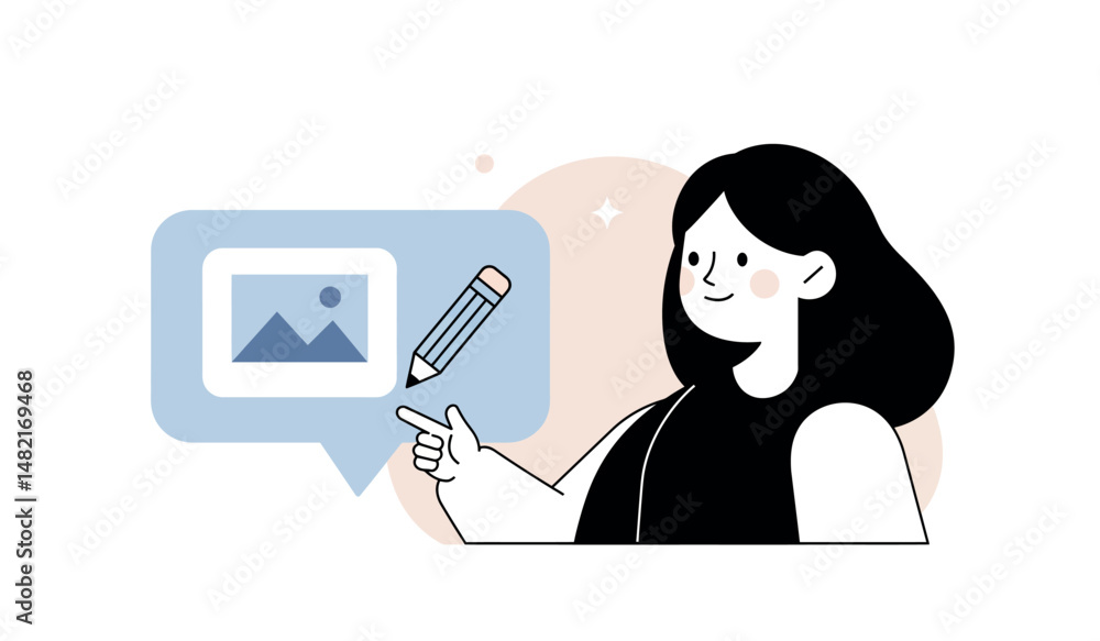 Poster creative digital content design with character illustration and editing tools