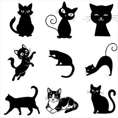 Black & White Cat Vector Set