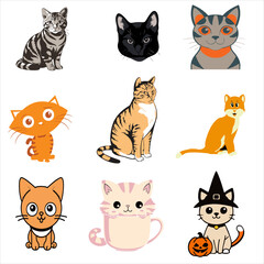 Fototapeta premium Colour Cat Vector Set