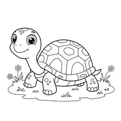 Cute Cartoon Tortoise Coloring Page