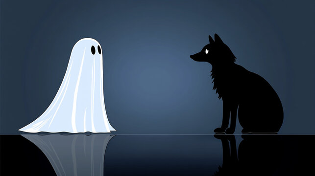 Ghost and wolf on Halloween night
