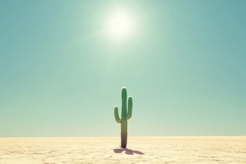 lone cactus in minimalist desert landscape under bright sunlight