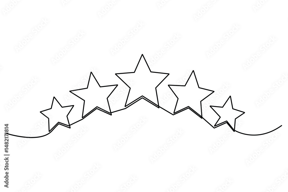 Poster continuous one line drawing of five star rating concept of rating service and customer reviews vecto
