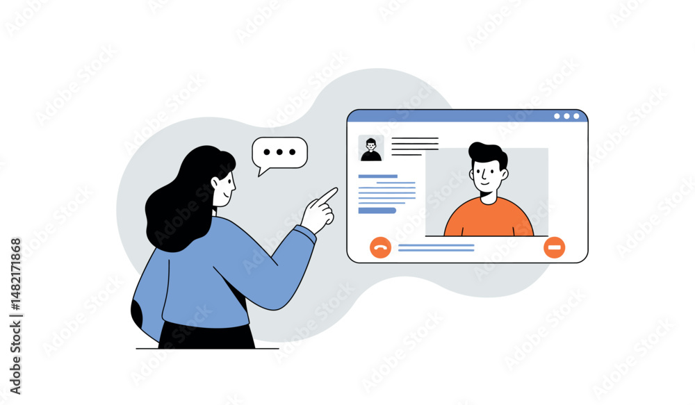 Poster virtual communication with video call interface for remote meetings