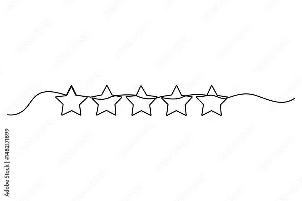 Poster continuous one line drawing of five star rating concept of rating service and customer reviews vecto