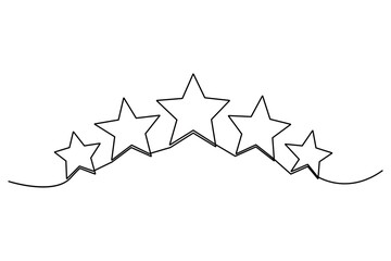 Continuous one line drawing of five star rating Concept of rating service and customer reviews vector illustration
