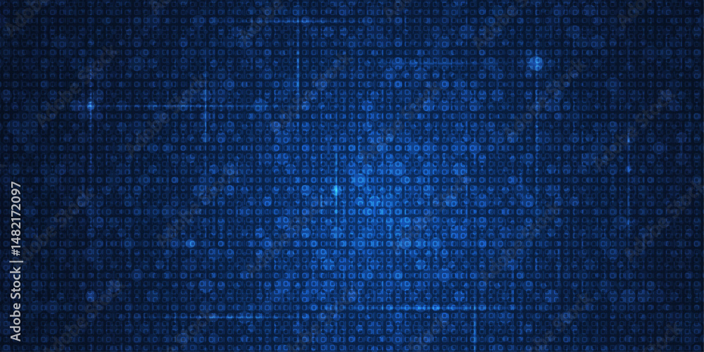 Aufkleber Vector Illustration design. Blue matrix binary datum code, grid pixel pattern background. 0 and 1 numbers of program code. Digital data futuristic technology, computer software programming concept