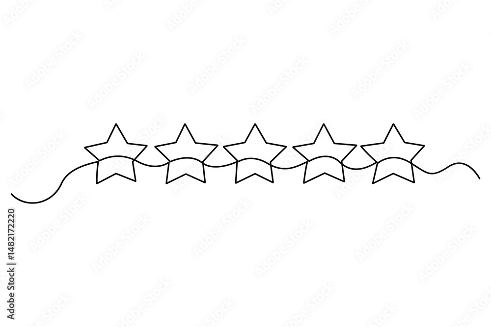Poster continuous one line drawing of five star rating concept of rating service and customer reviews vecto