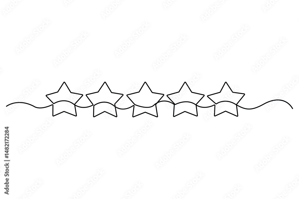 Poster continuous one line drawing of five star rating concept of rating service and customer reviews vecto