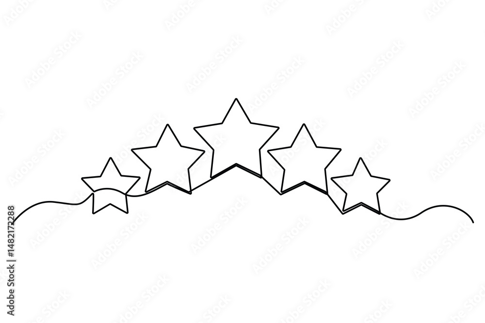 Aufkleber continuous one line drawing of five star rating concept of rating service and customer reviews vecto