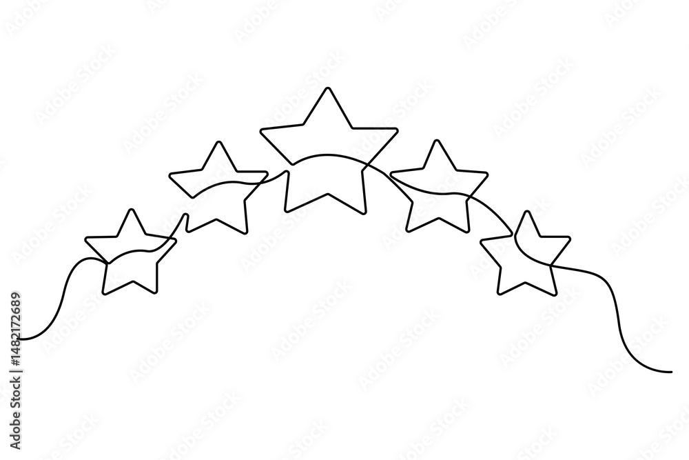 Poster continuous one line drawing of five star rating concept of rating service and customer reviews vecto