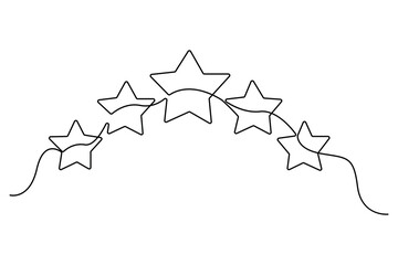 Continuous one line drawing of five star rating Concept of rating service and customer reviews vector illustration
