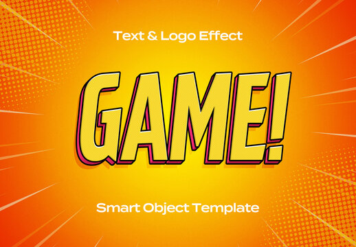 Game App Play Comics Text Logo Style Effect Mockup Logotype Template Shape