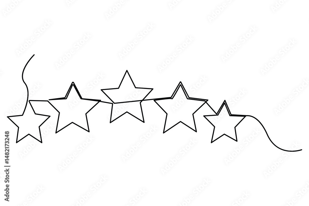 Aufkleber continuous one line drawing of five star rating concept of rating service and customer reviews vecto