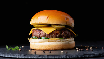 hamburger on black background