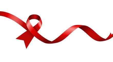 Realistic Red Ribbon for Aids Awareness on White Background