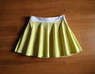 A vibrant yellow pleated skirt with a white waistband, perfect for a chic summer outfit.