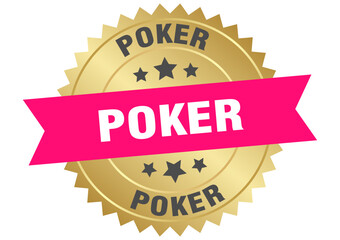 Obraz premium poker. poker round pink and gold label isolated on transparent background
