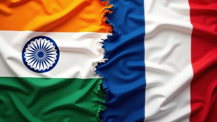 The flags of India and France are displayed together in a close up shot of the fabrics